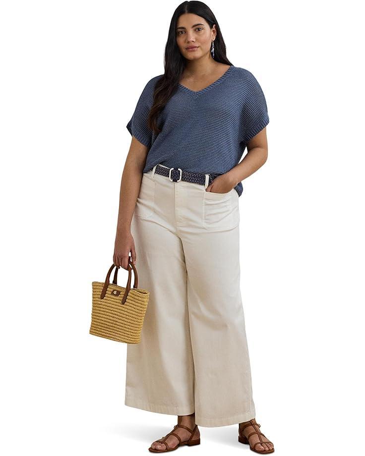 Plus Size Two-tone Short-sleeve Sweater Product Image