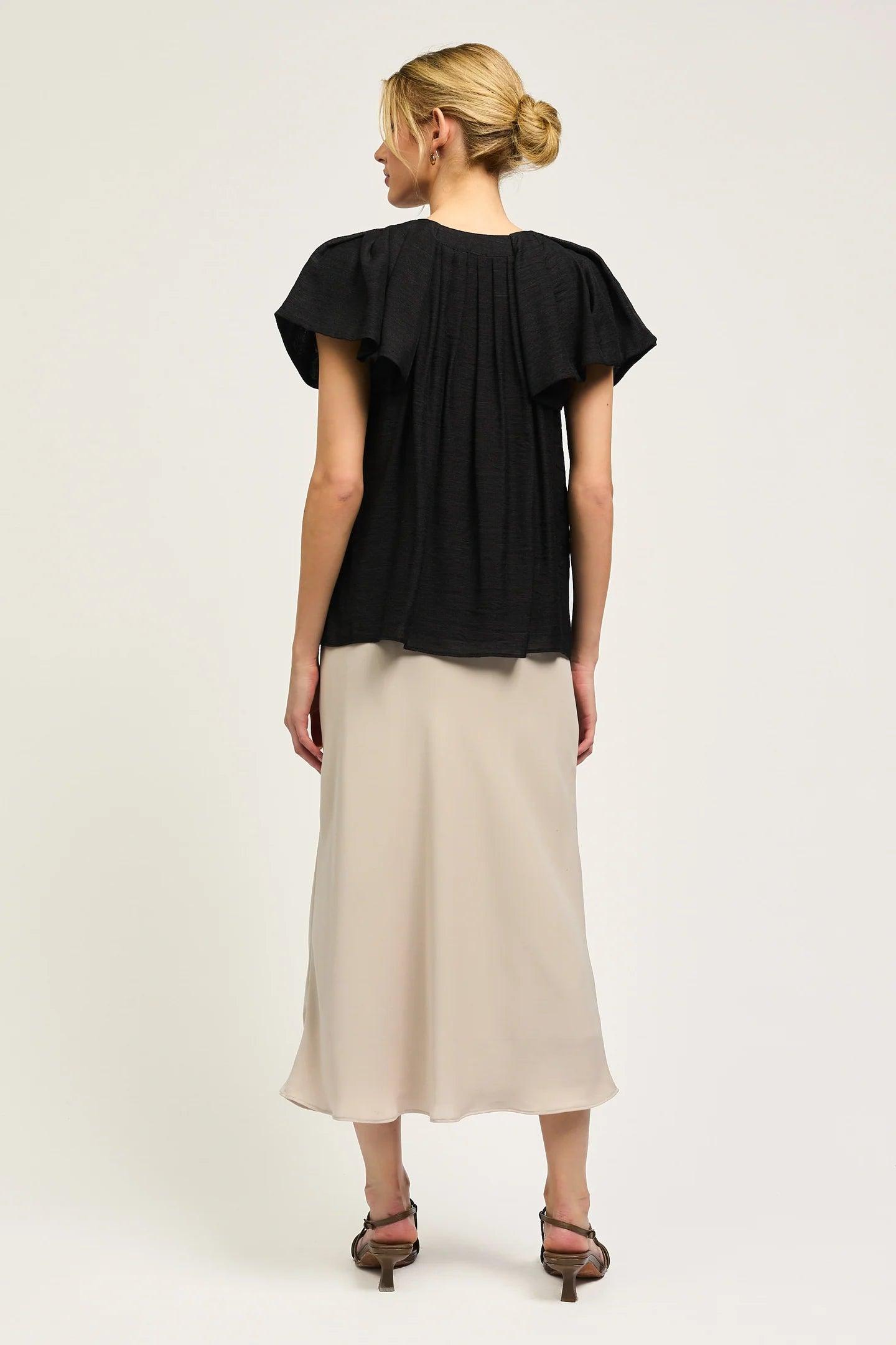 Split Neck Top with Pleated Neckline Product Image