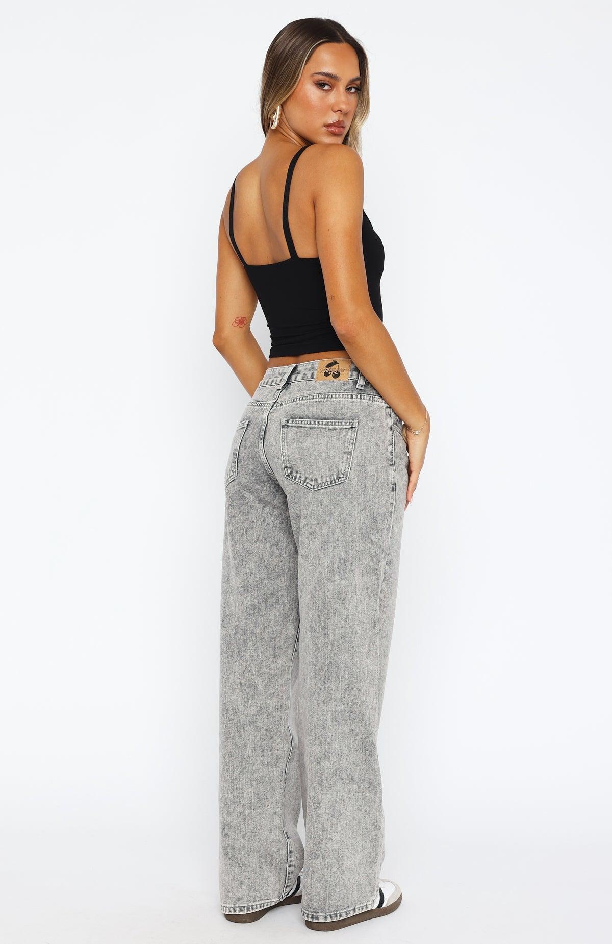 Bring The Style Low Rise Wide Leg Jeans Washed Grey Product Image