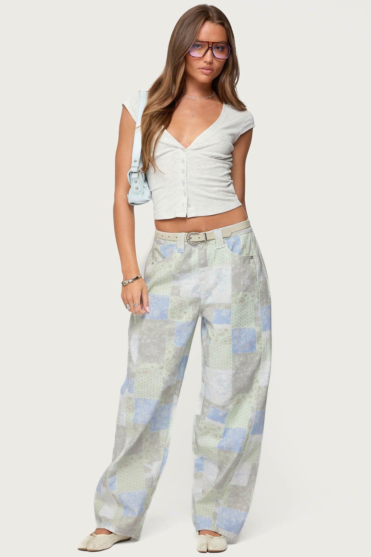 Patchwork Low Rise Baggy Jeans Product Image