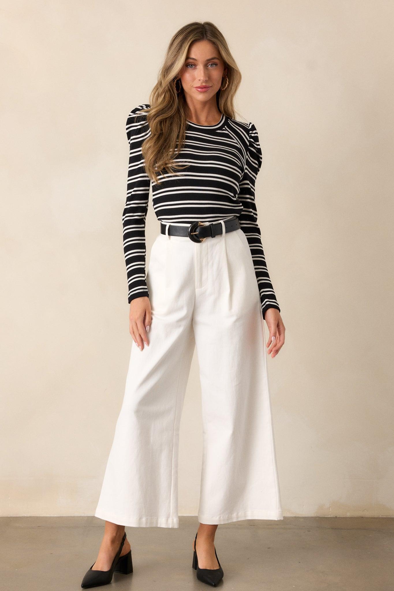 Just As You Are Black Stripe Ribbed Long Sleeve Top Product Image