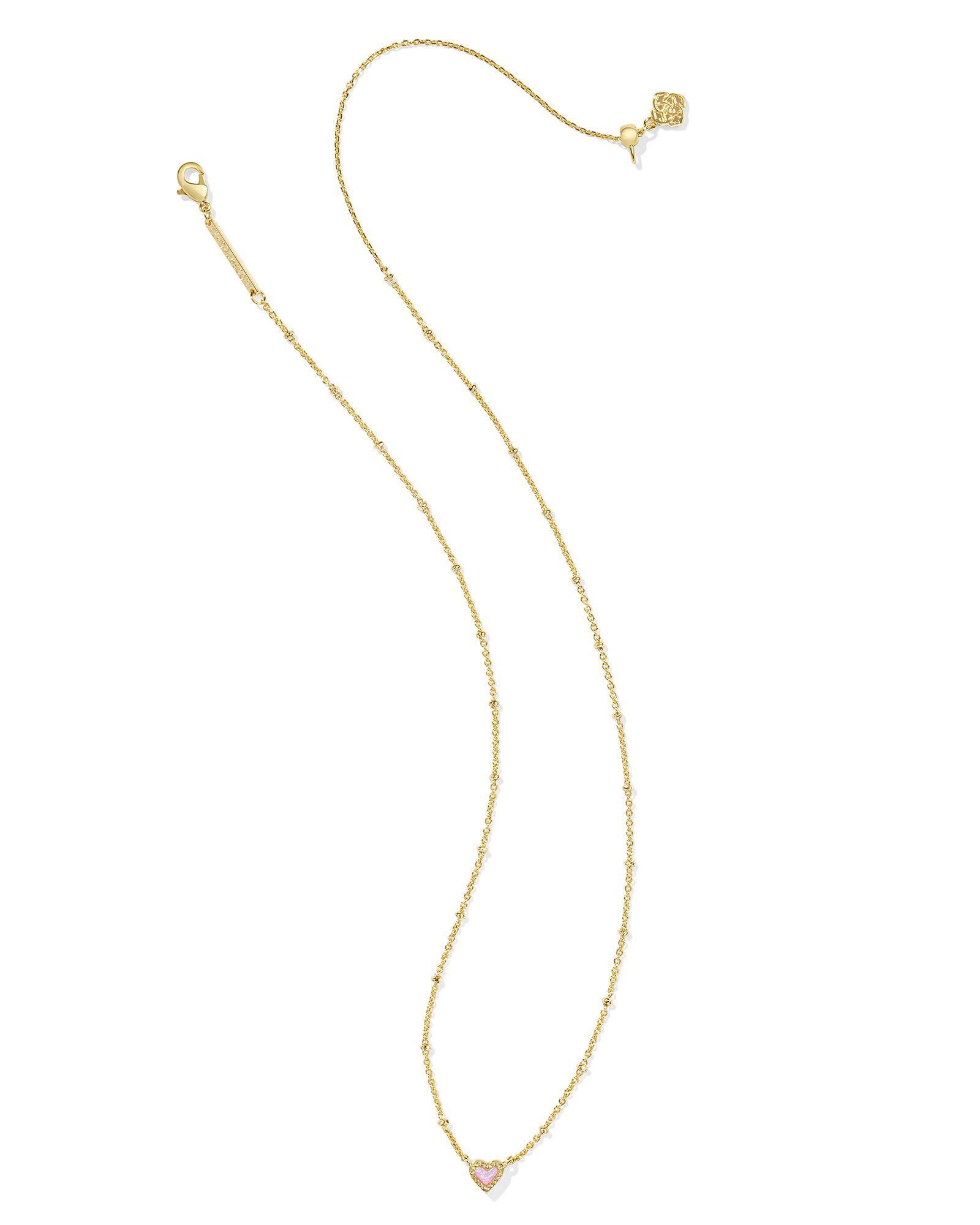Mini Ari Heart Silver Satellite Short Pendant Necklace in Bubblegum Pink Kyocera Opal Product Image