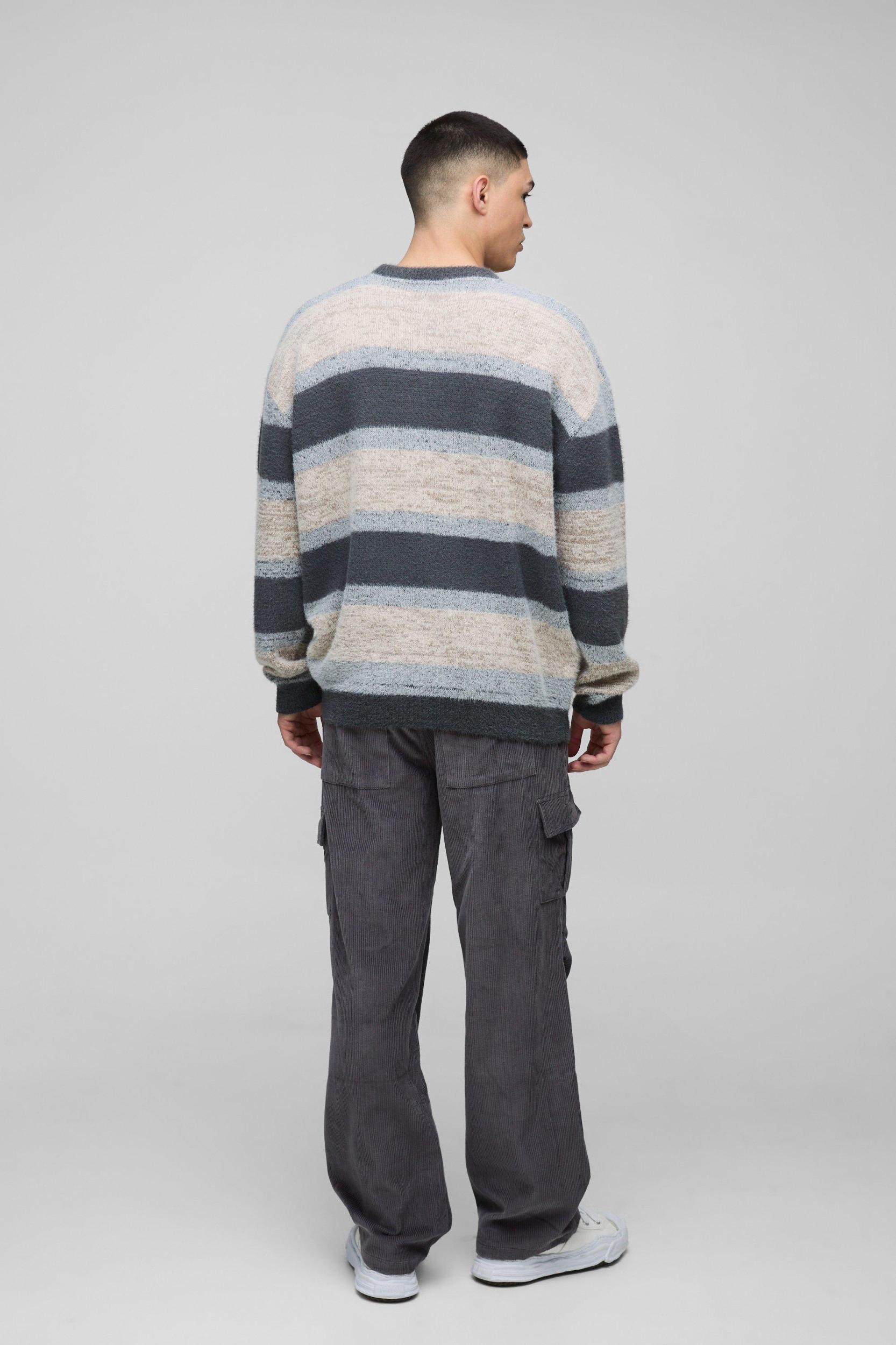 Oversized Brushed Stripe Knitted Sweater | boohooMAN USA Product Image