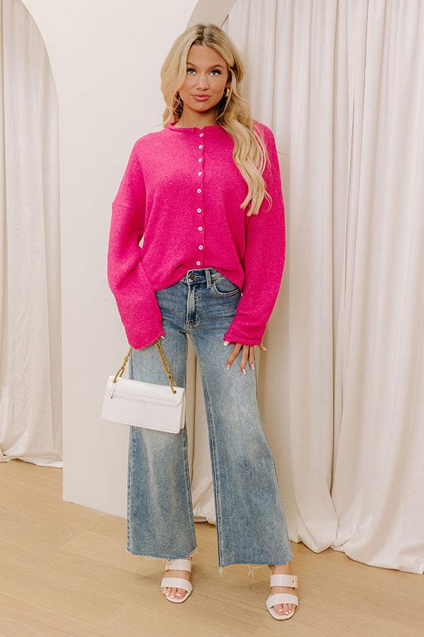 Coffee Shop Cutie Knit Cardigan in Hot Pink Product Image
