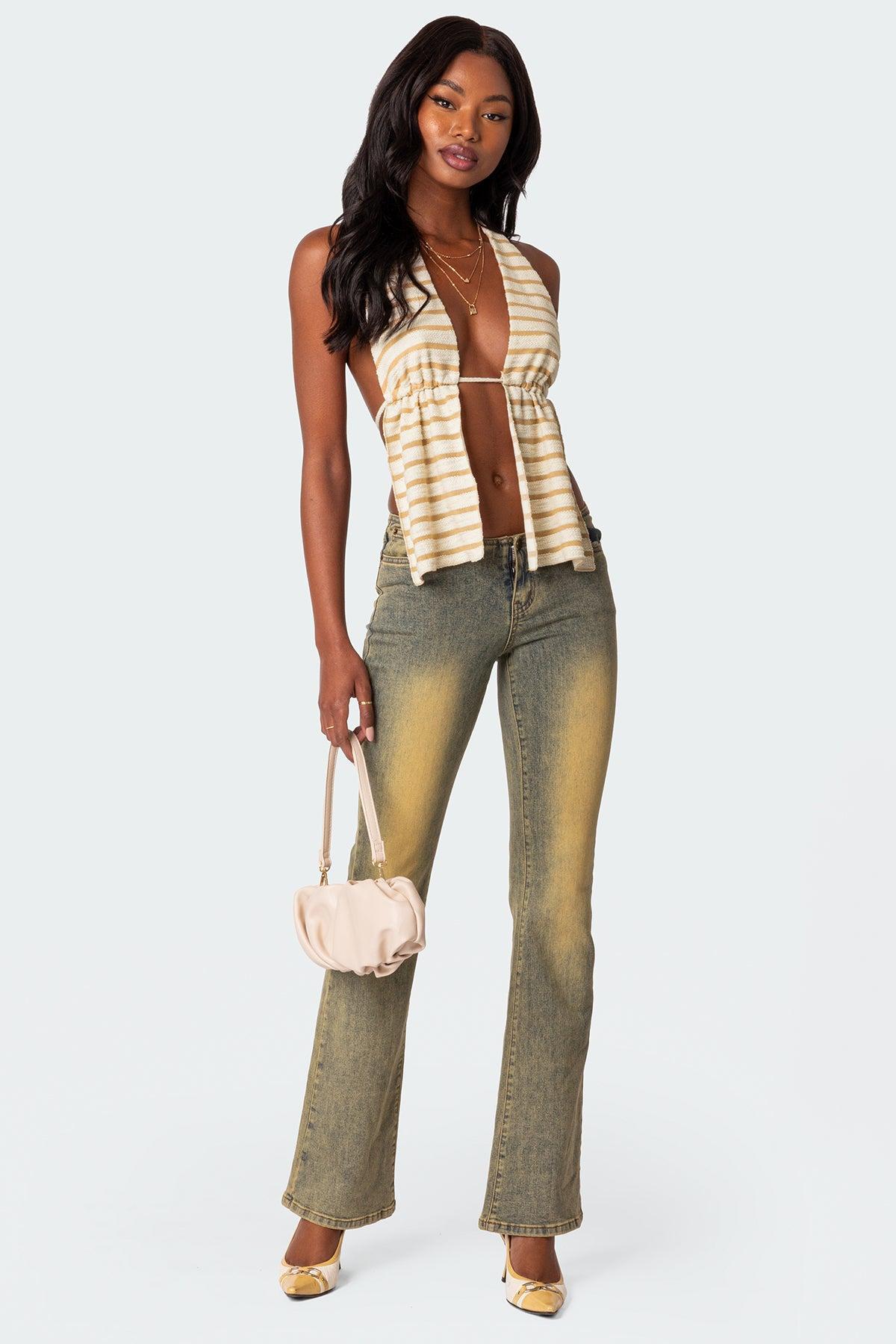 Textured Open Back Halter Top Product Image