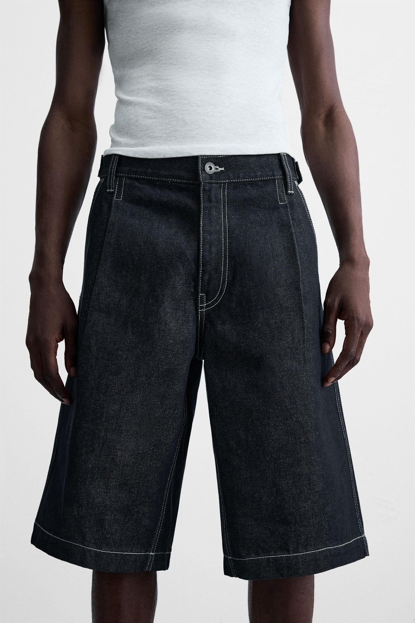 BELTED BAGGY FIT DENIM SHORTS Product Image