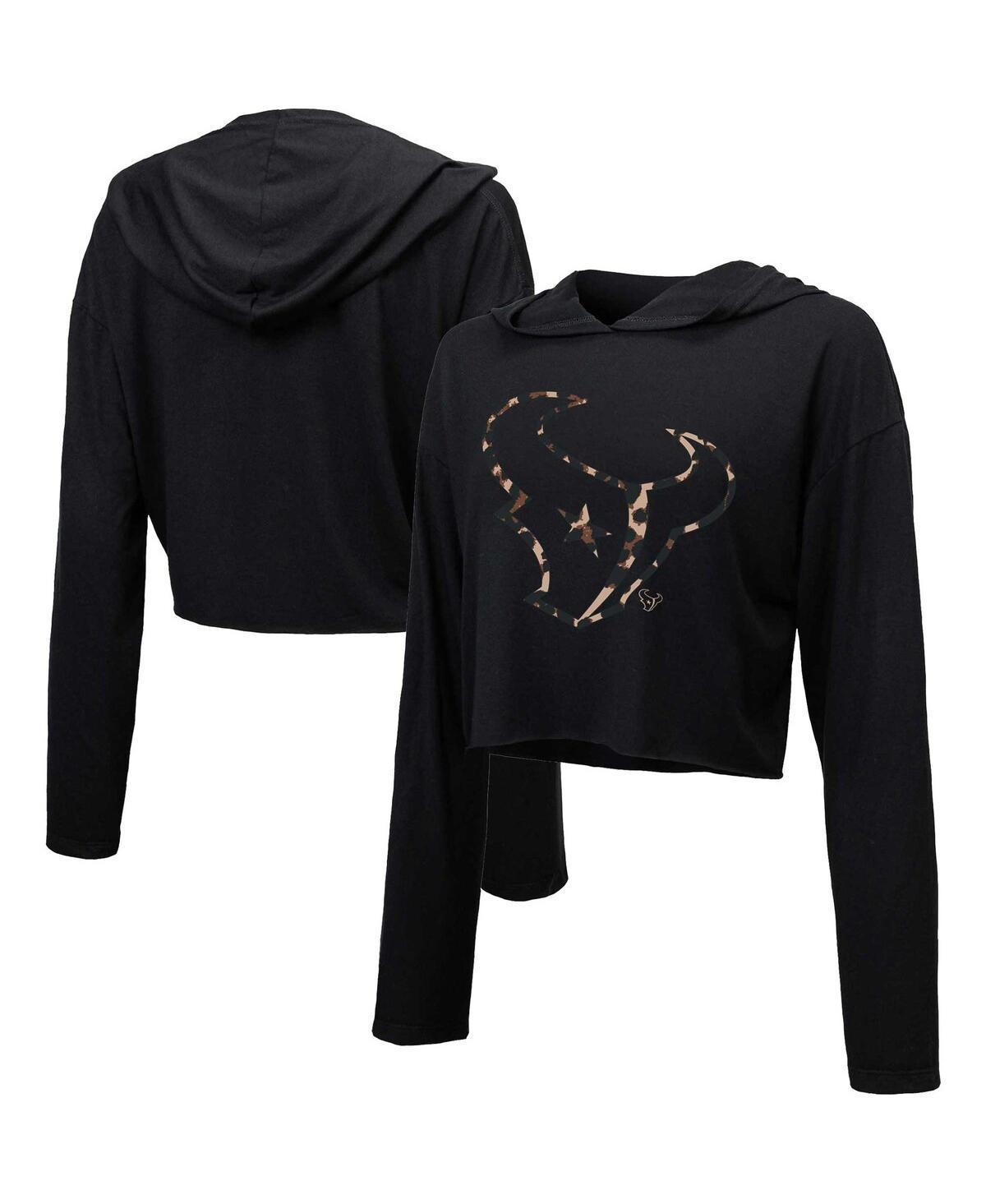 Women's Majestic Threads Black Miami Dolphins Leopard Cropped Pullover Hoodie, Size: Large Product Image