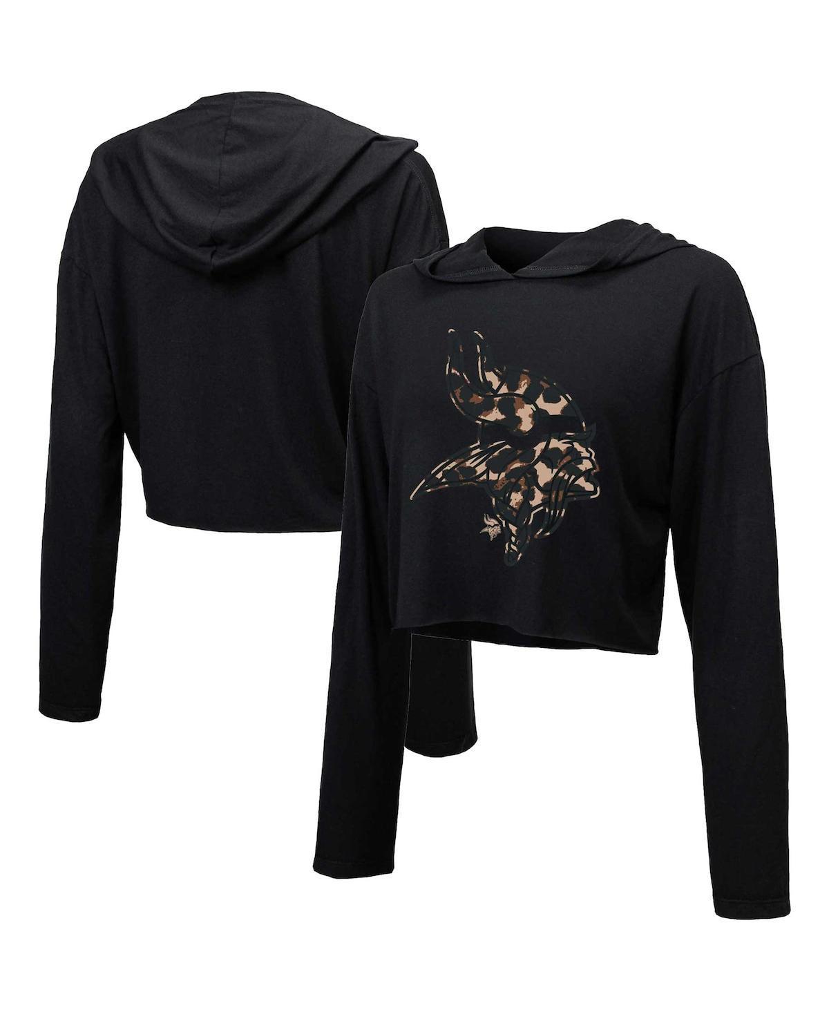 Women's Majestic Threads Black Miami Dolphins Leopard Cropped Pullover Hoodie, Size: Large Product Image