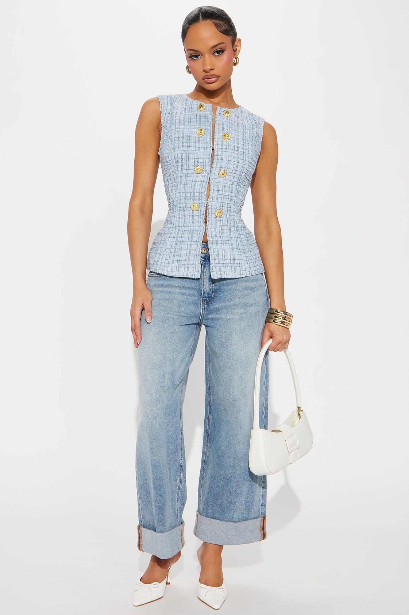 Elegant Love Tweed Vest Top - Blue Product Image