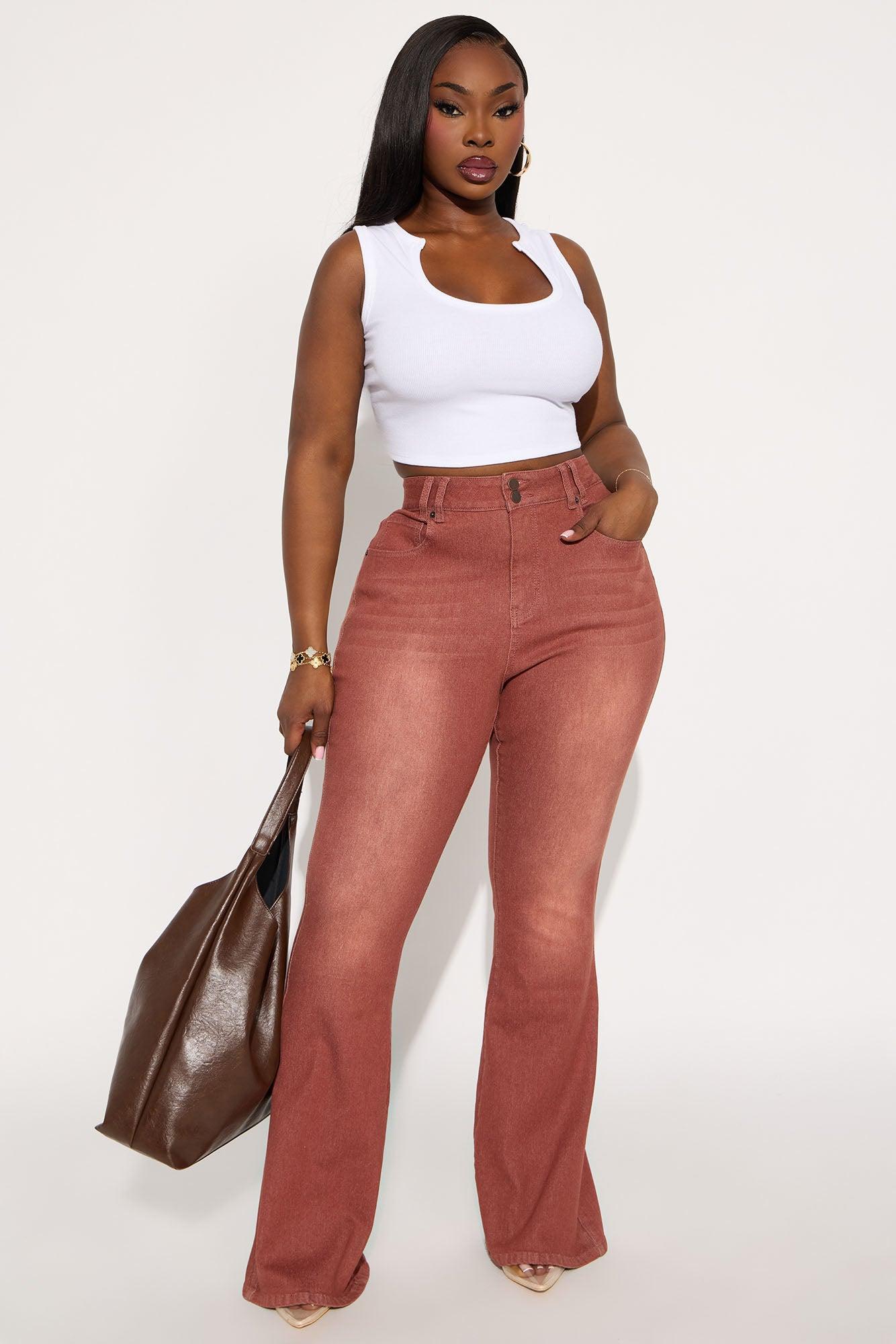Fatal Attraction Stretch Flare Jeans - Burgundy Product Image