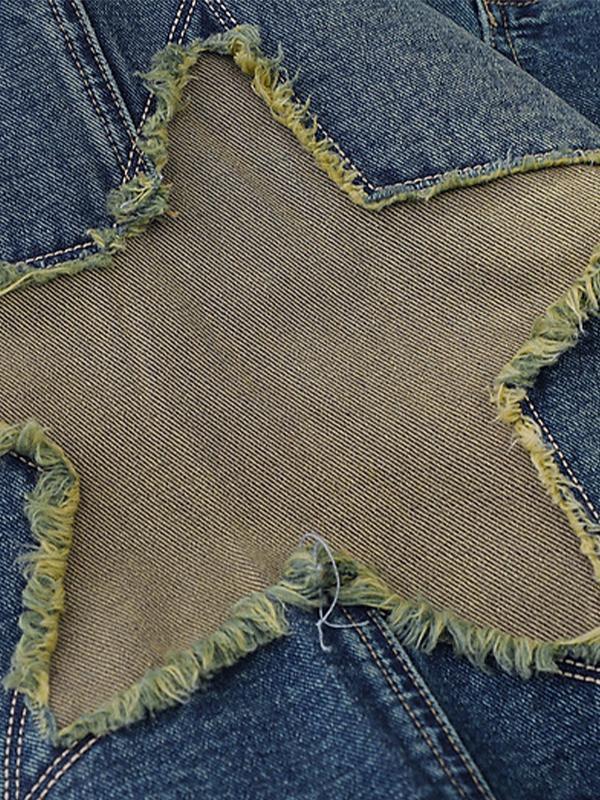 Men'S Vintage Star Patch Loose Denim Shorts Product Image
