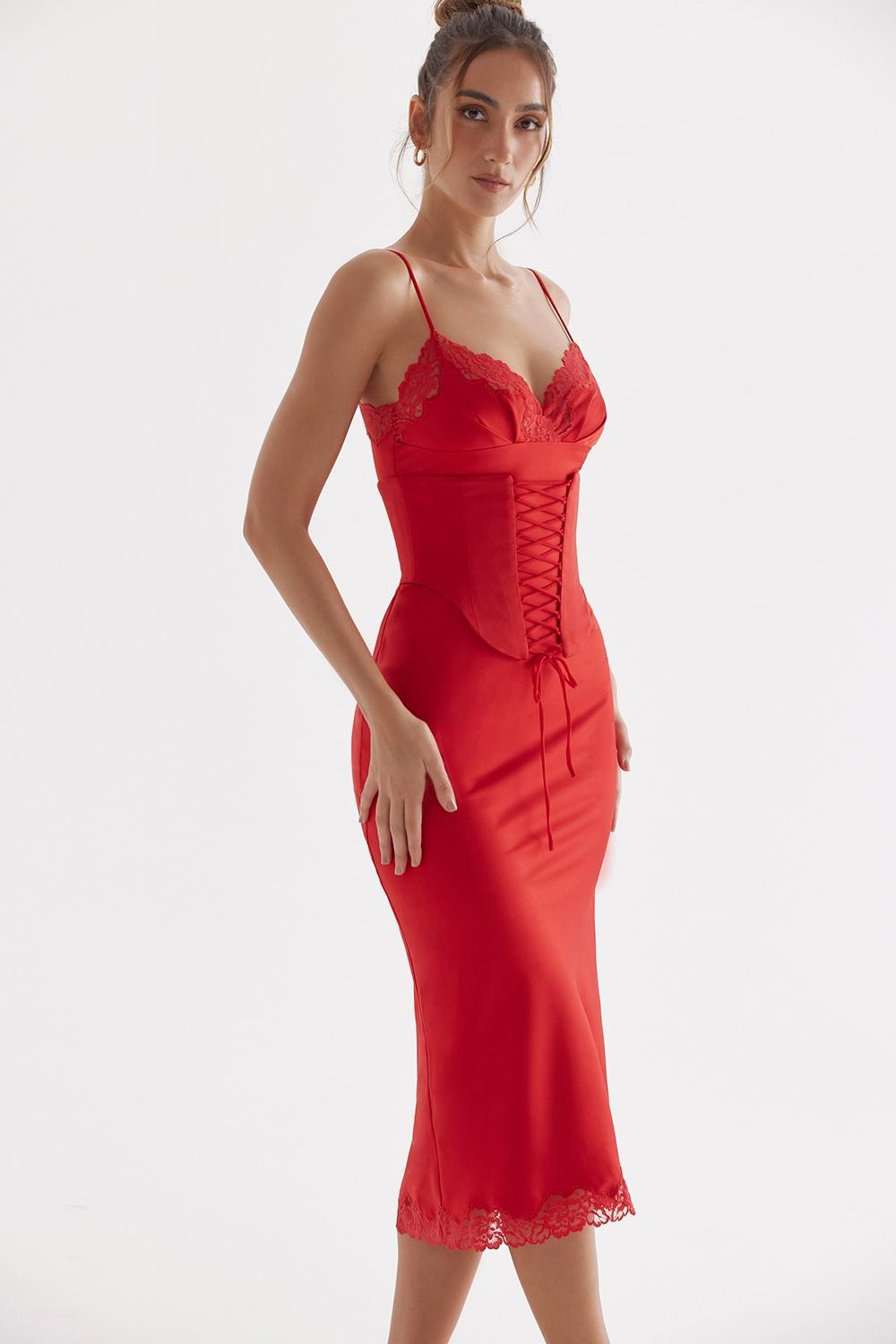 Salma  red rose satin slip dress Product Image