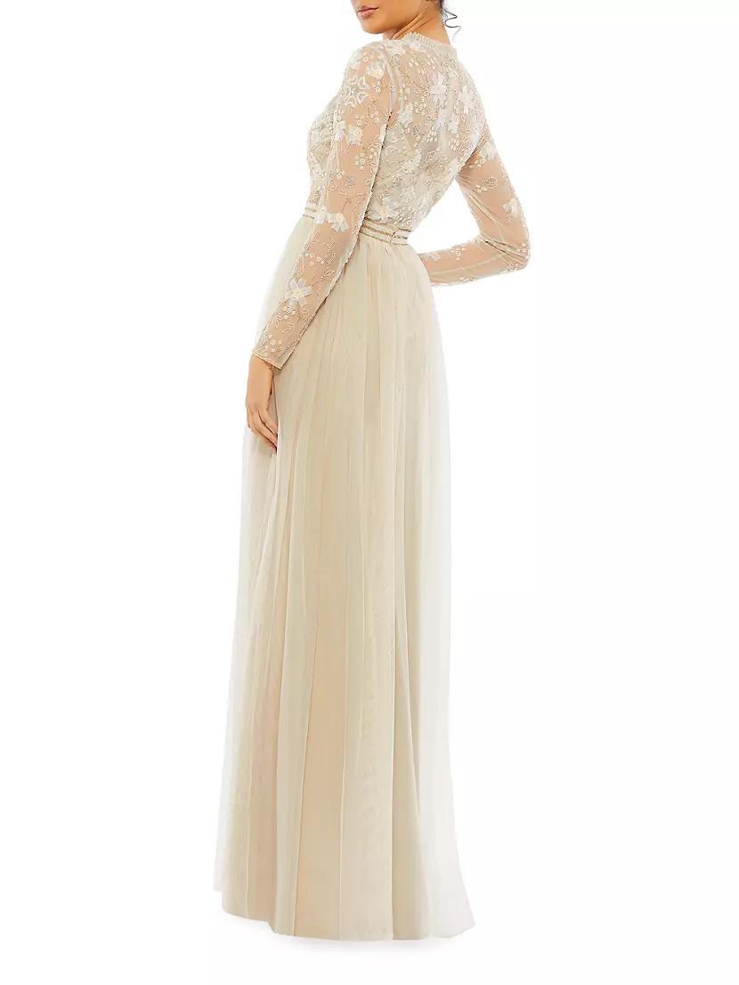 Sequin-Embellished Long-Sleeve Gown Product Image