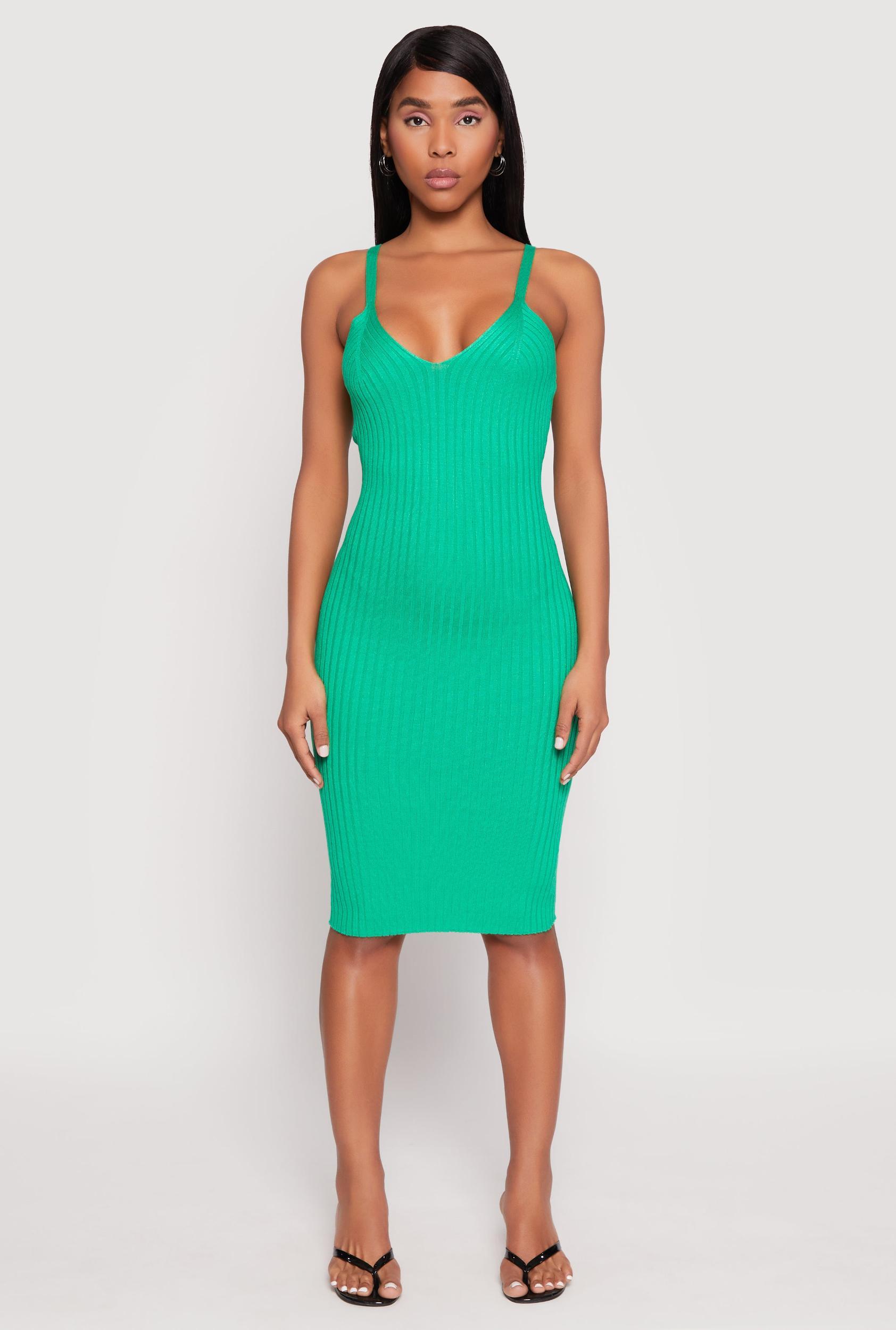 Womens Ribbed Knit V Neck Midi Dress Product Image