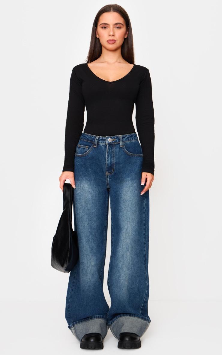 Petite Blue Wide Leg Turn Up Hem Jeans Product Image
