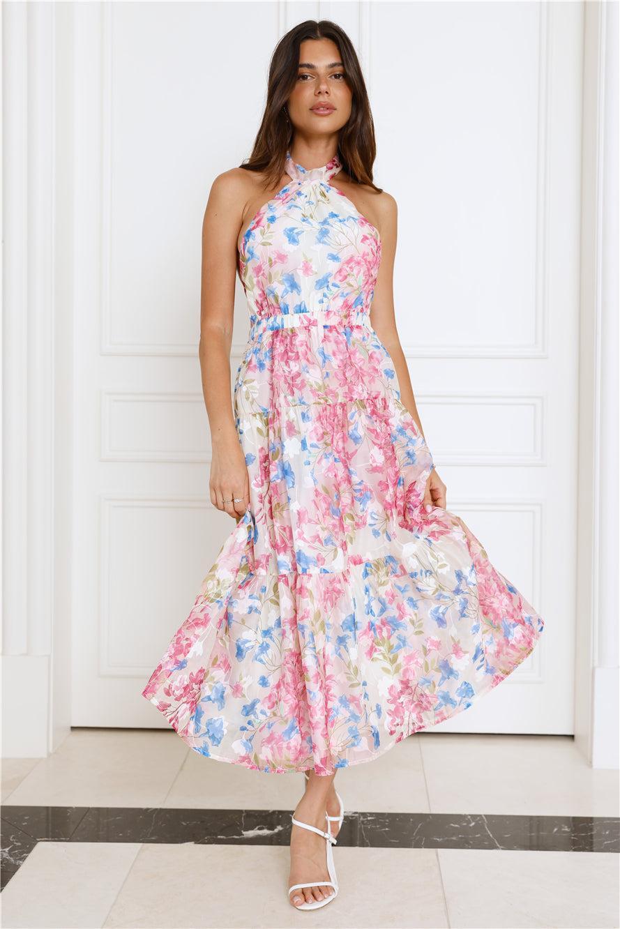 Blossom Mystique Halter Midi Dress Pink Product Image