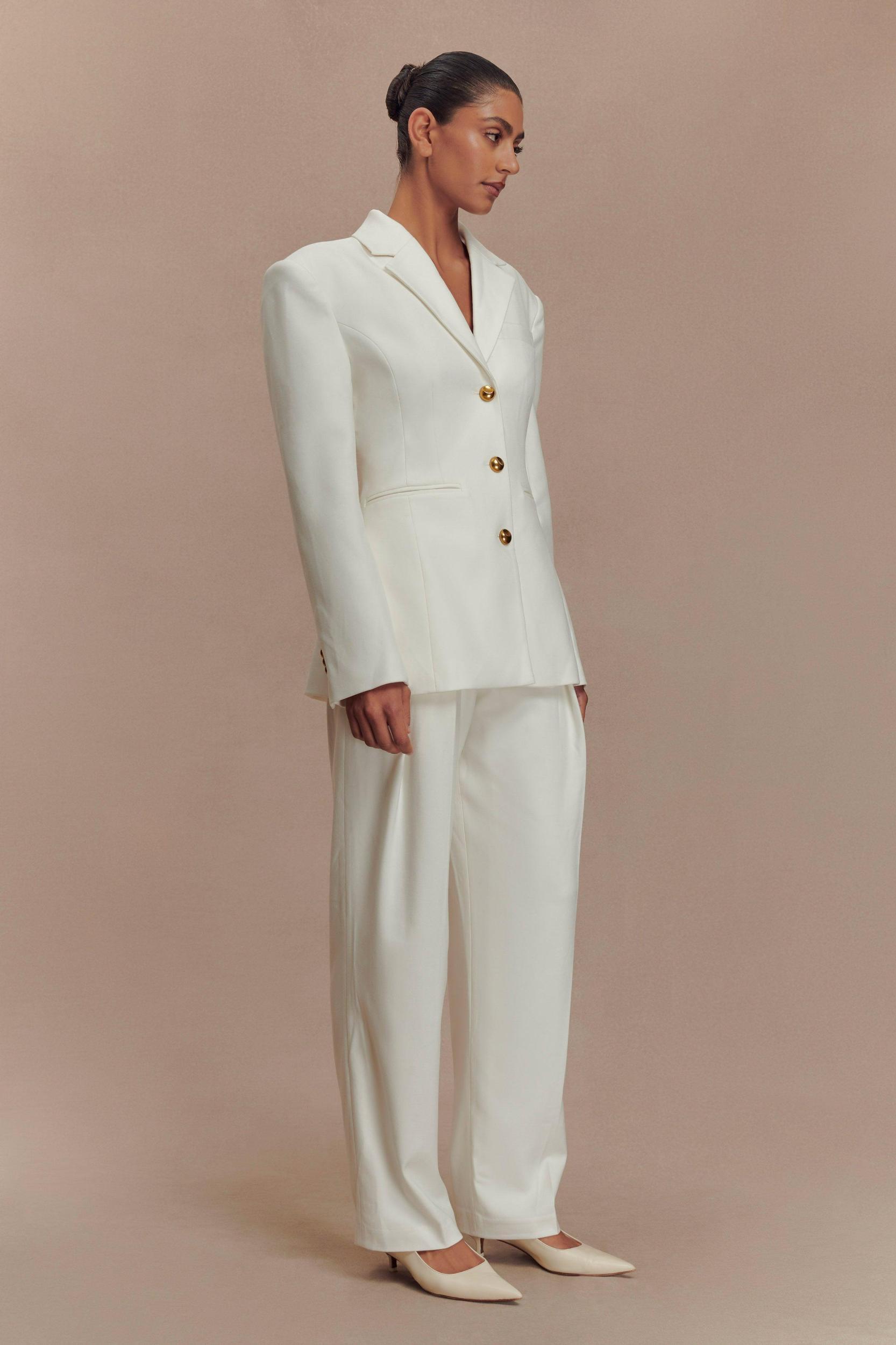 Penelope Pleated High Waisted Pants - Ivory Product Image