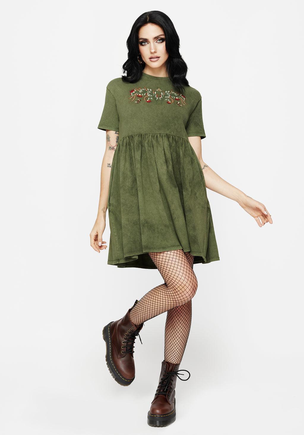 Copia Embroidered Cotton Jersey Skater Dress Product Image