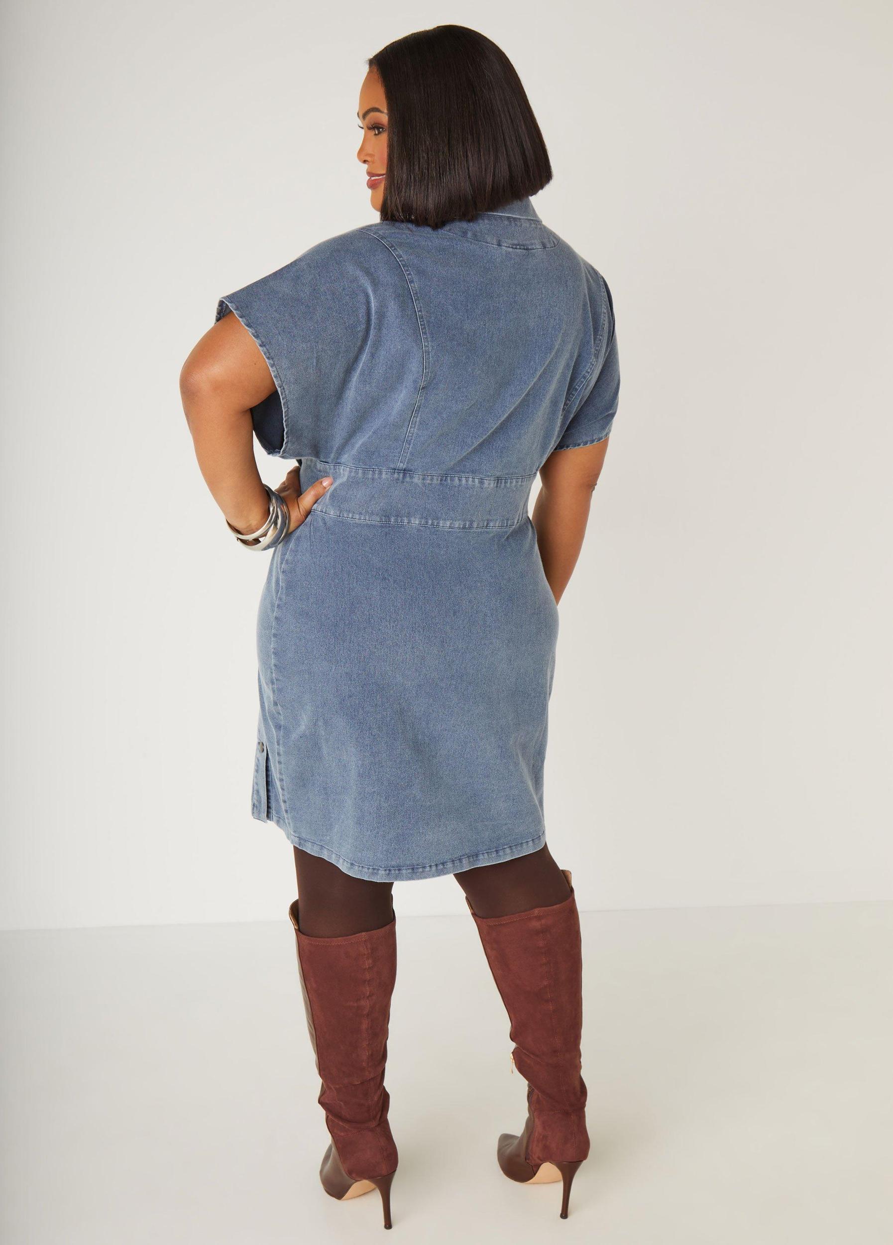 Button Detailed Denim Mini Dress Product Image