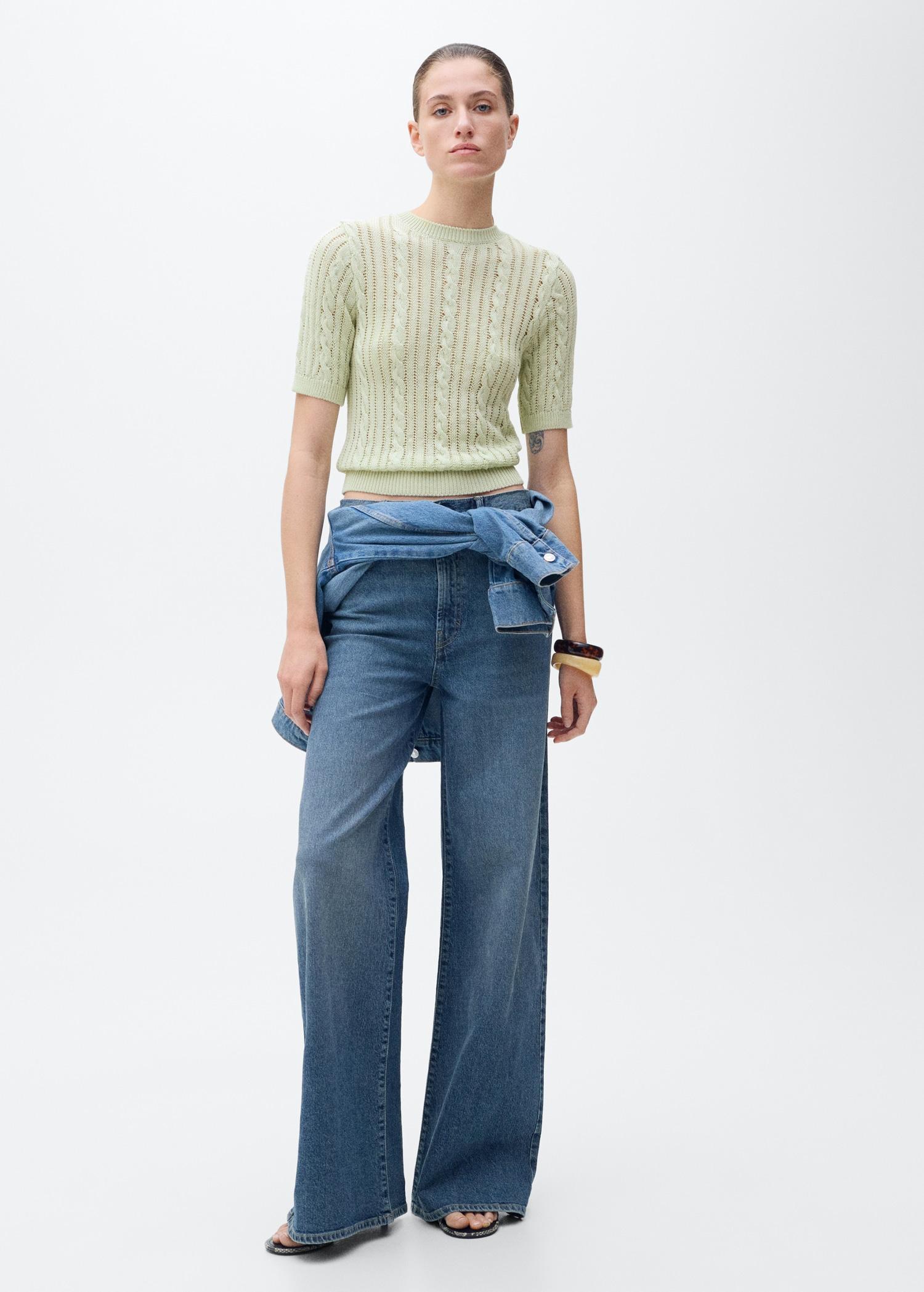 Short-sleeved cable-knit sweater - Women | MANGO USA Product Image