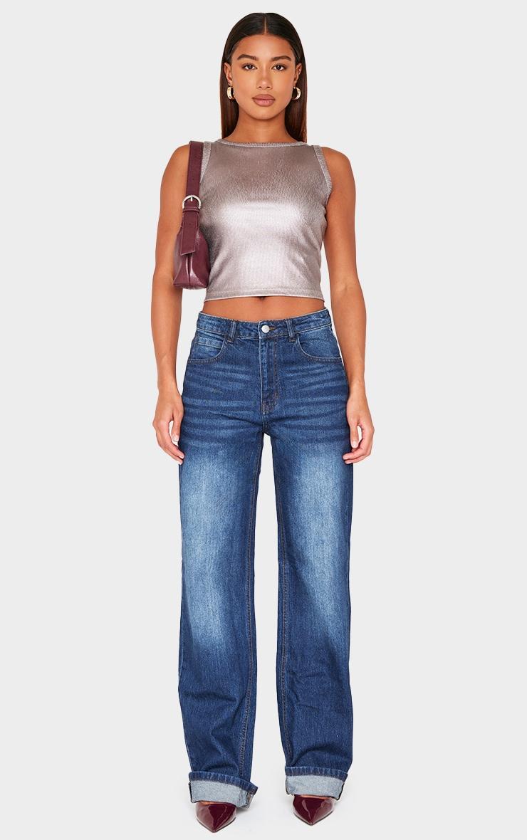 Dark Grey Metallic Ribbed Racer Long Vest Top Product Image