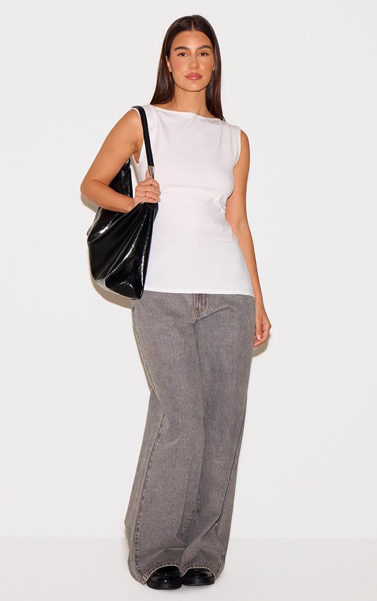 White Cotton Straight Neck Long Top Product Image