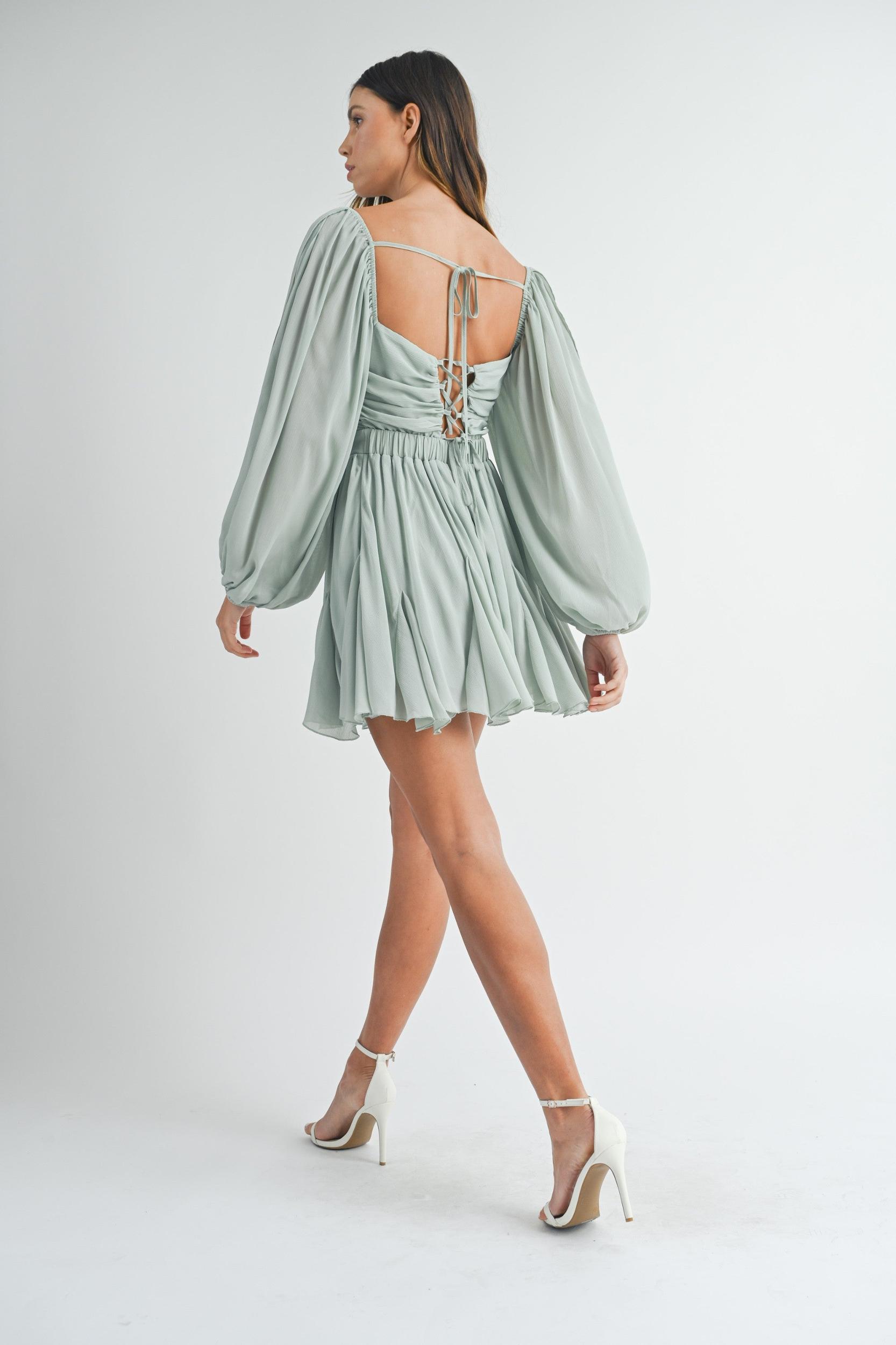 Back Lace Up Ruffle Mini Dress Product Image