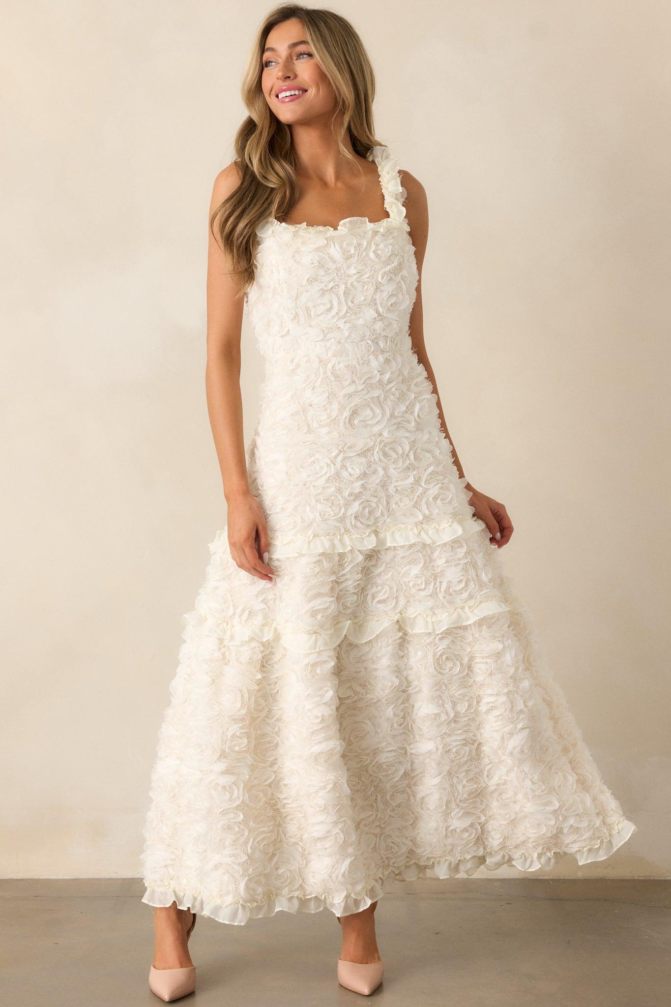 Something Good Ivory Floral Applique Maxi Dress Product Image