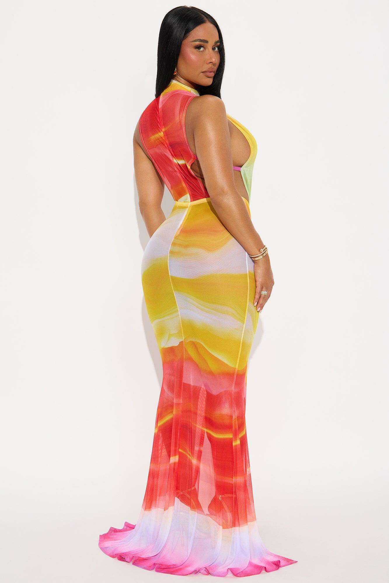 On The Wild Side Draped Maxi Dress - Yellow/combo Product Image