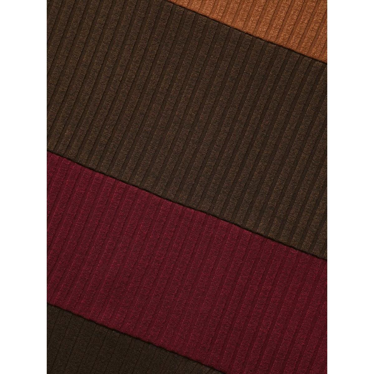 Plus Size Colorblock Contrast Textured Pocket Dress Browncoffeecolor Women Casual Texture Round Neck Long Sleeve Curvy BloomChic 22-24/3X Product Image