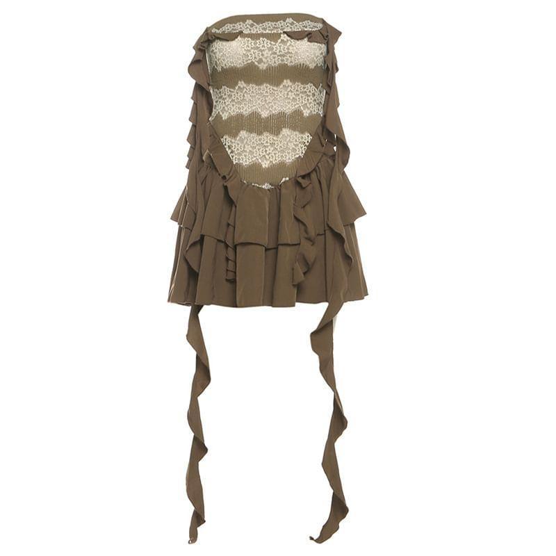 Strapless Lace Panel Ruffle Mini A-Line Layered Dress Product Image