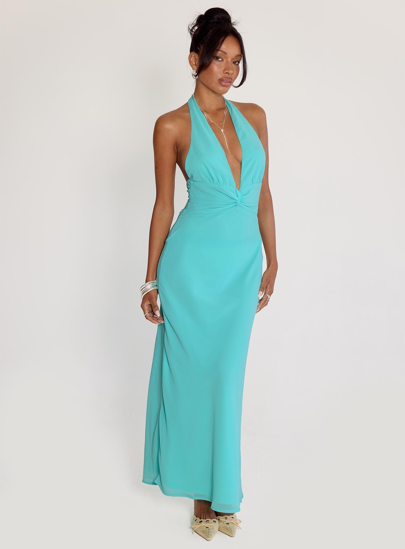 Destina Plunge Maxi Dress Aqua Product Image