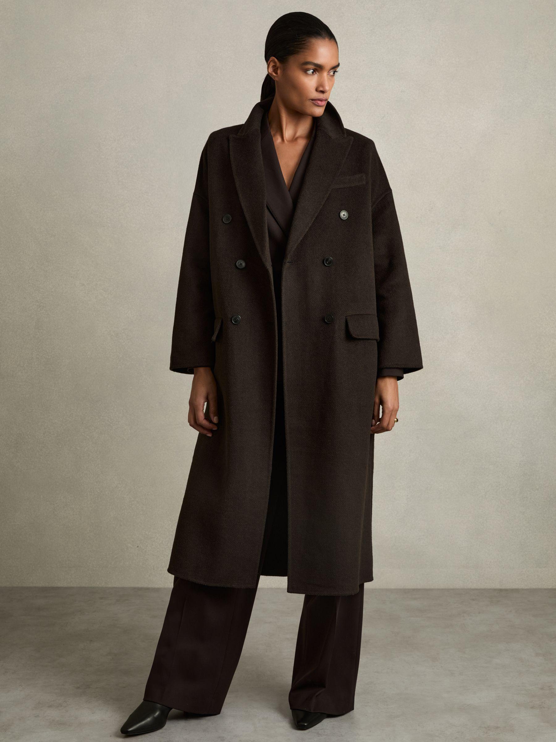 Wool Blend Herringbone-Twill Coat in Chocolate Product Image