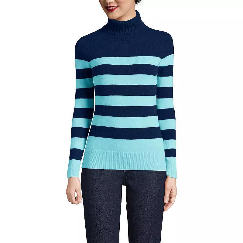 Women's Lands' End Turtleneck Cashmere Sweater, Size: XL, Gray Black Donegal Product Image