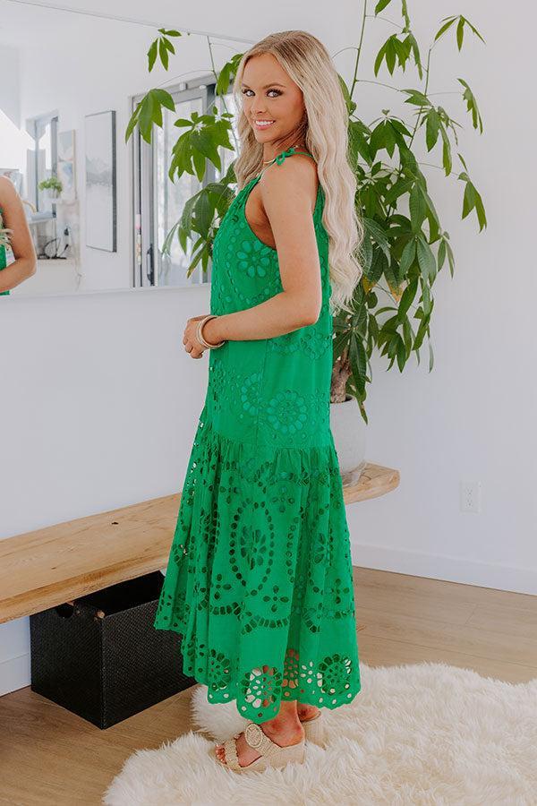Happy Energy Eyelet Midi Dress in Kelly Green Product Image