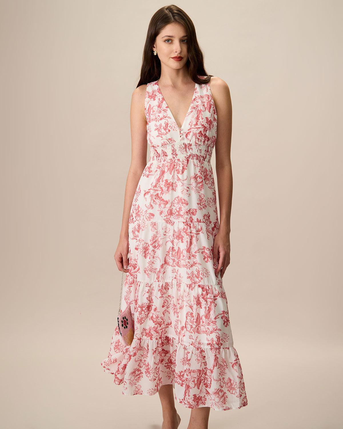 Women's Red Floral Ruched Sleeveless Maxi Dress Female Product Image