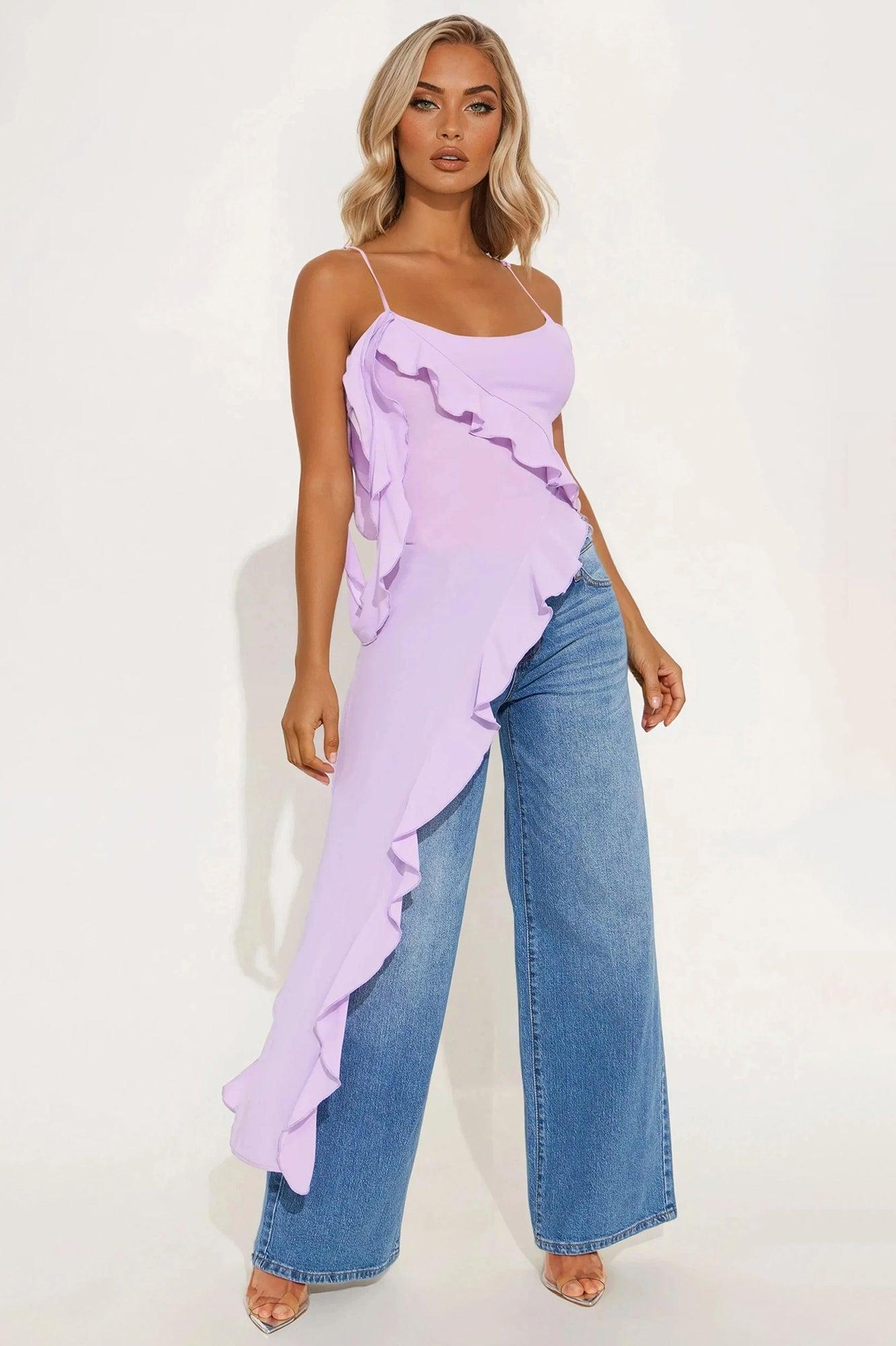 Elsy Chiffon Ruffle Top - Lavender Product Image