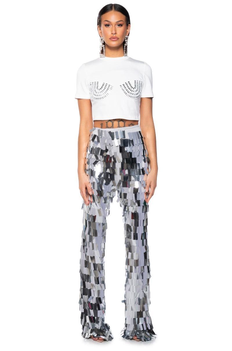 VAL STRETCH SEQUIN PANT IN SILVER Product Image