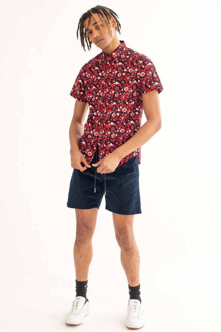 Navy & Red Ditsy Floral Woven Button Up Shirt Product Image