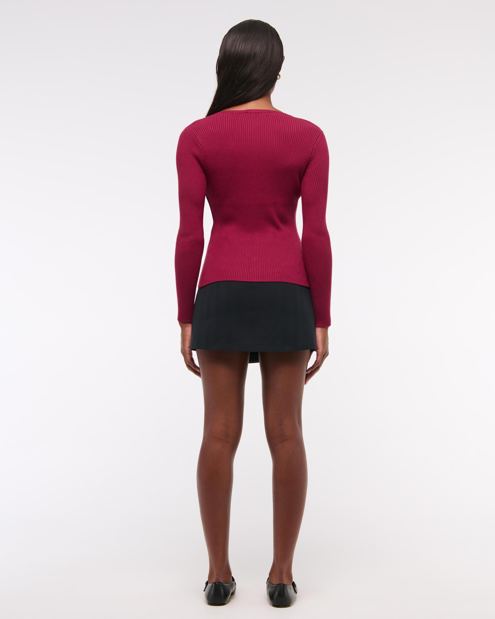 Slim Ribbed Tie-Front Cardigan Product Image