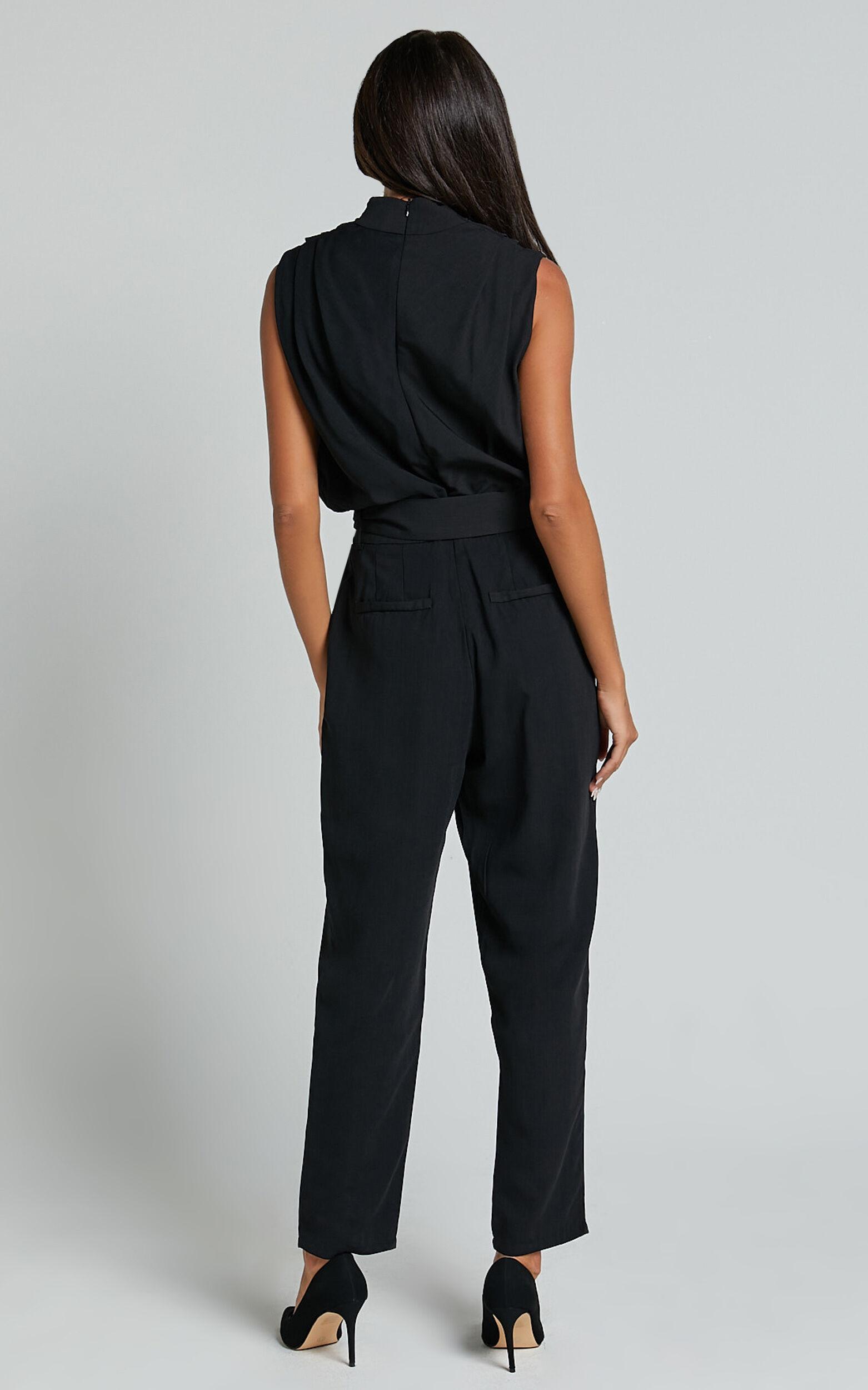 Arianae Jumpsuit - High Neck Tie Waist Jumpsuit in Black Product Image