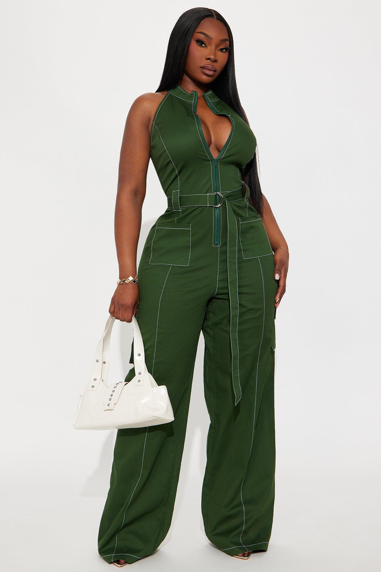 Naya Twill Zip Up Jumpsuit - Green Product Image