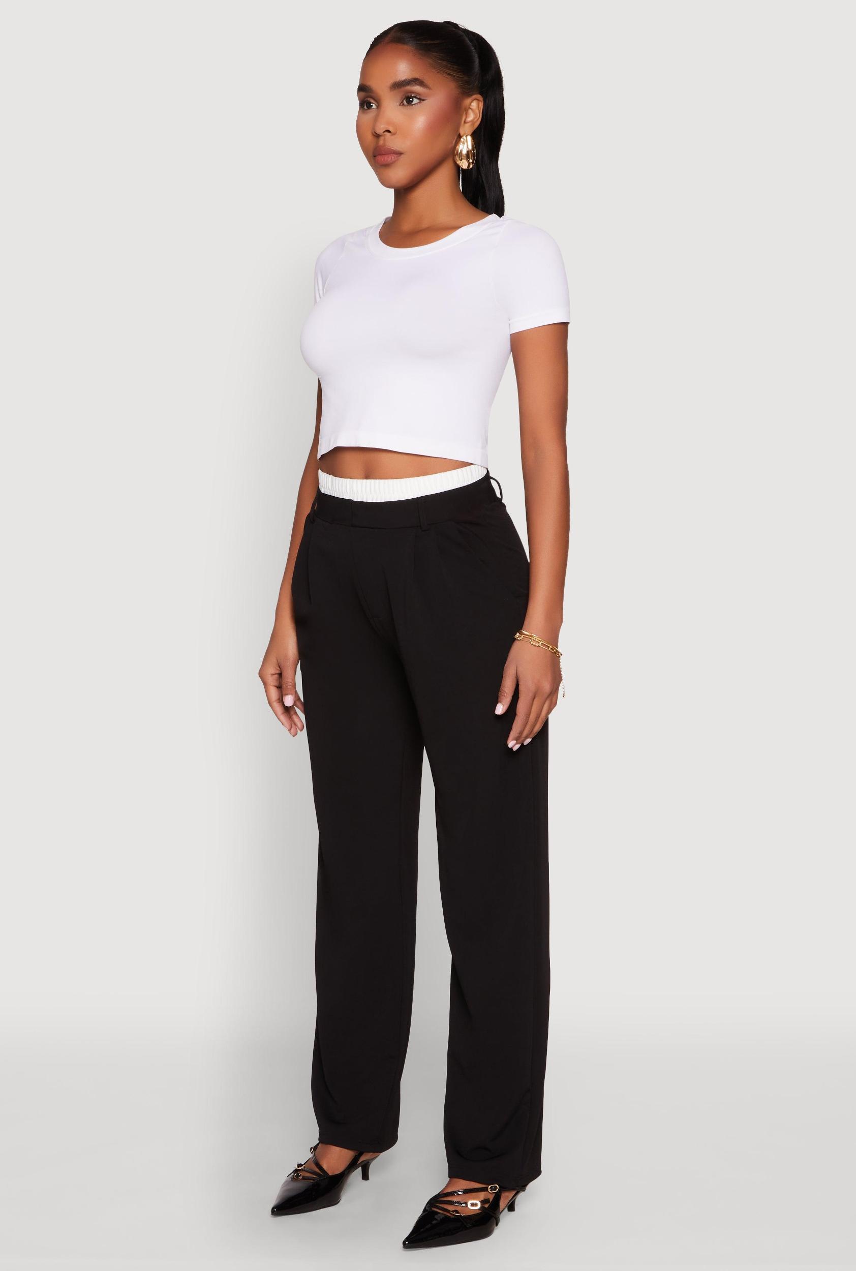 Womens Contrast Waistband Wide Leg Dress Pants Product Image