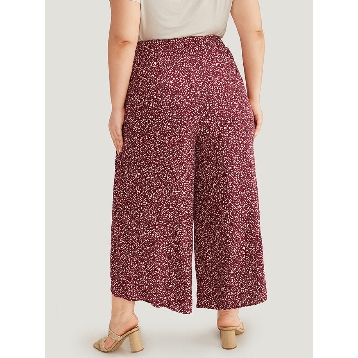 Plus Size Leopard Print Ties Wrap Hem Wide Leg Pants Women Burgundy Vacation Wide Leg High Rise Dailywear Pants BloomChic 26/4X Product Image
