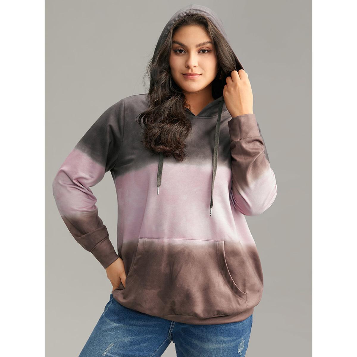 Plus Size Tie Dye Contrast Kangaroo Pocket Sweatshirt Women Multicolor Casual Contrast Hooded Dailywear Sweatshirts BloomChic 10/M Product Image