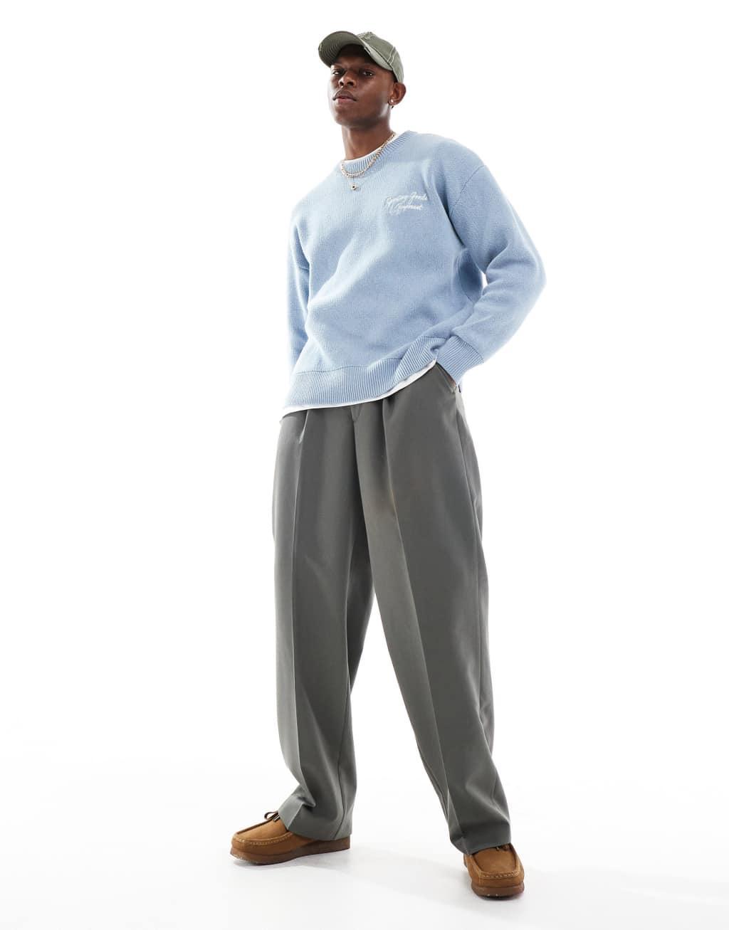 ONLY & SONS relaxed fit sweater with embroidery in light blue Product Image