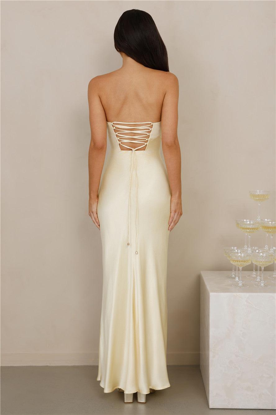 The Seraphina Strapless Satin Maxi Dress Yellow Product Image