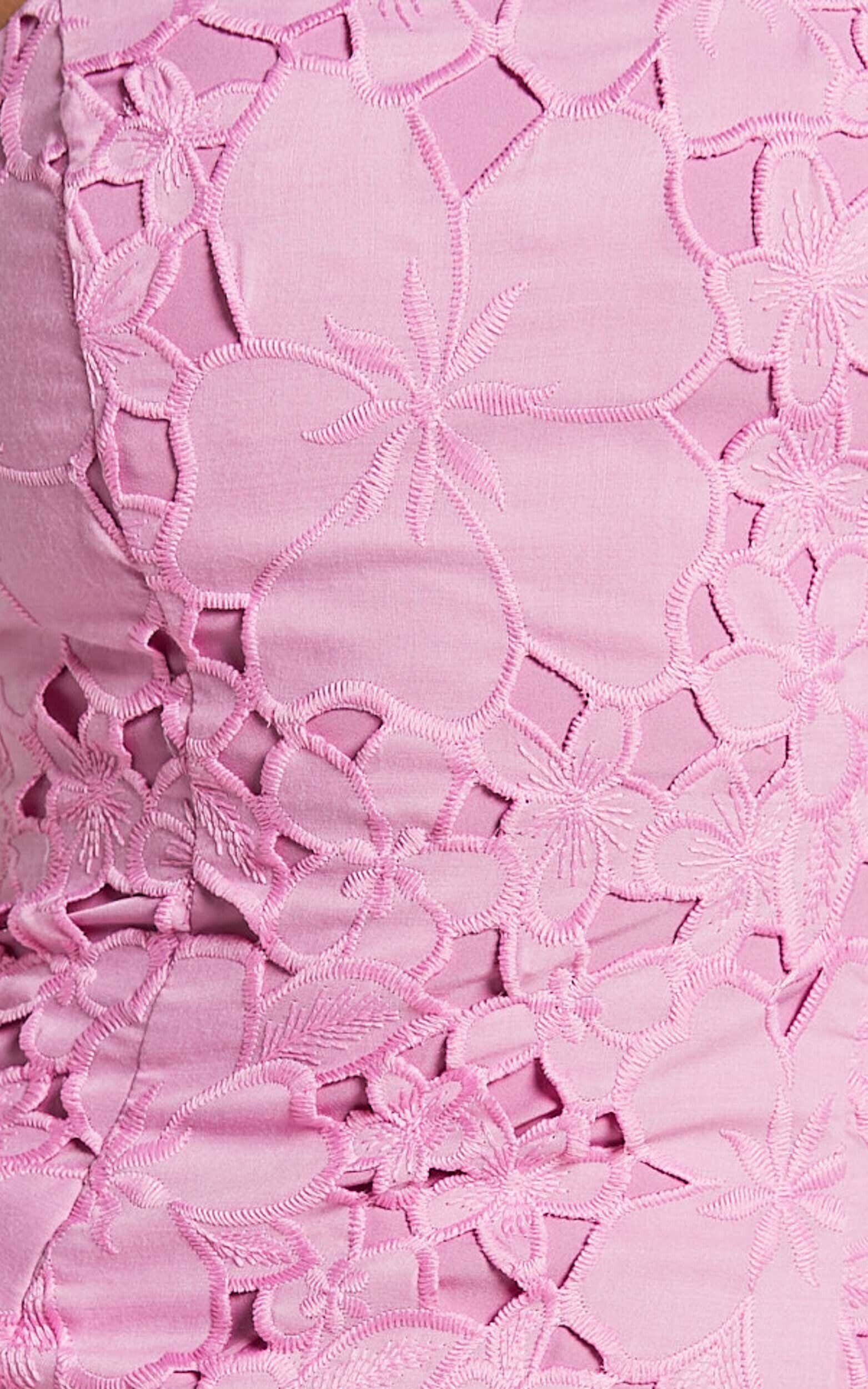 Kellie Mini Dress - Strappy Embroidered Lace Dress in Pink Product Image