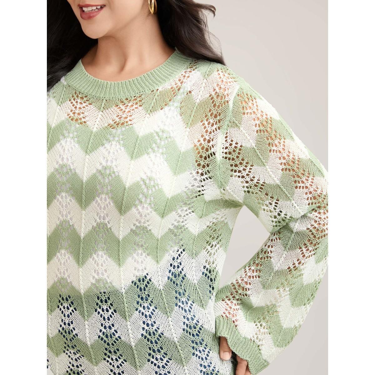 Plus Size Textured Cut-Out Round Neck Pullover Greenbean Women Casual Loose Long Sleeve Round Neck Everyday Pullovers BloomChic 26/4X Product Image