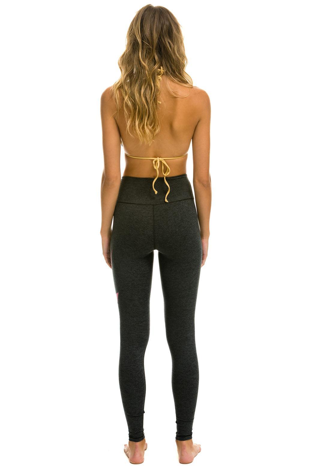FULL LENGTH HI-RISE BOLT LEGGINGS - CHARCOAL // NEON PINK Female Product Image